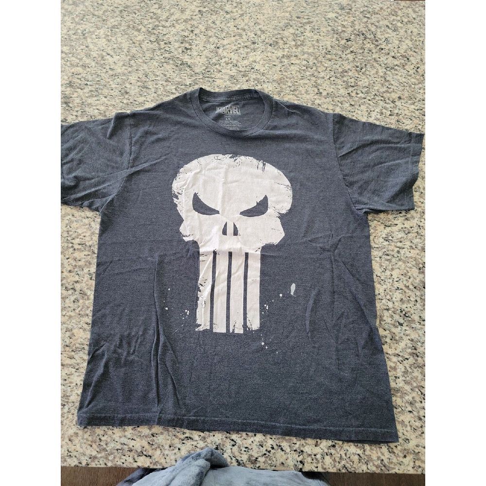 Men's Marvel Punisher Skull Symbol T-Shirt Lg‎ Drk Gray